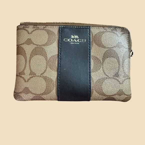 Coach Zip-Top Brown/Black Signature Wallet - Picture 1 of 6